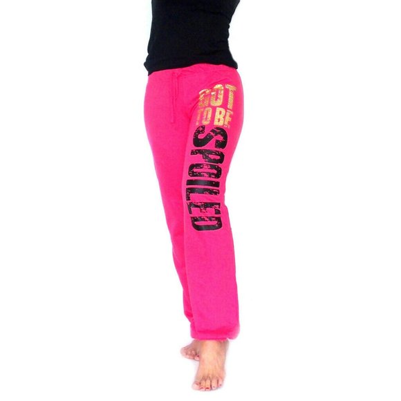 NWT Bottoms Up "GOT TO BE SPOILED" warm fleece Sweatpants, S,M,L,XL, Hot Pink - Picture 1 of 3